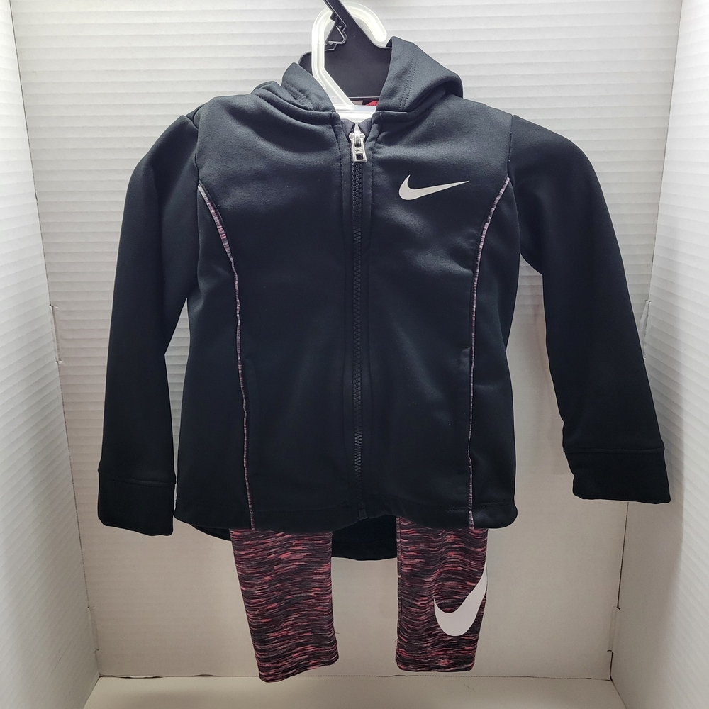Nike Girls 2T Black Zip Hoodie & Pink Leggings 2-Piece Set